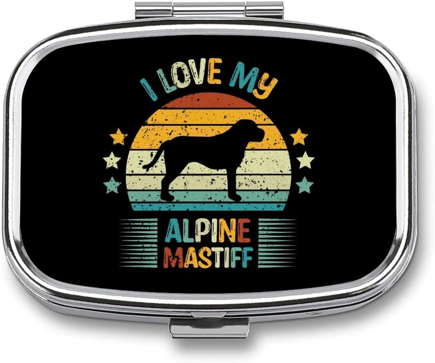 Alpines Mastiff Vintage Print 2 Compartment Pill Box for Travel Fish Oil & Supplement Holder