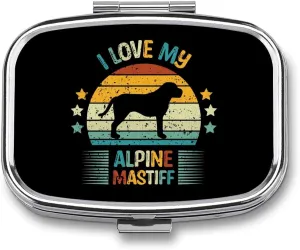Alpines Mastiff Vintage Print 2 Compartment Pill Box for Travel Fish Oil & Supplement Holder