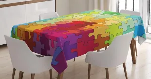 Ambesonne Abstract Tablecloth, Colorful Game Pieces Fractal Hobby Activity Leisure Cartoon Image, Rectangular Table Cover for Dining Room Kitchen Decor, 52" X 70", Green Purple