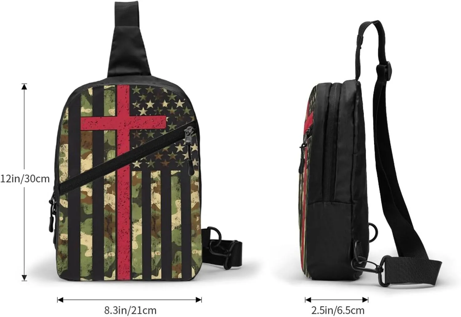 American Camo Flag Christian Cross Portable Sling Bags Packable Crossbody Bag Foldable Sport Daypack Reusable Shoulder Backpack Diagonally Chest Bag for Workout Travel