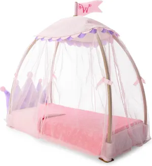 American Girl WellieWishers 14.5-inch Doll Royal Canopy Bed Playset with Mesh Drapes, Flag, and Blanket, For Ages 4 