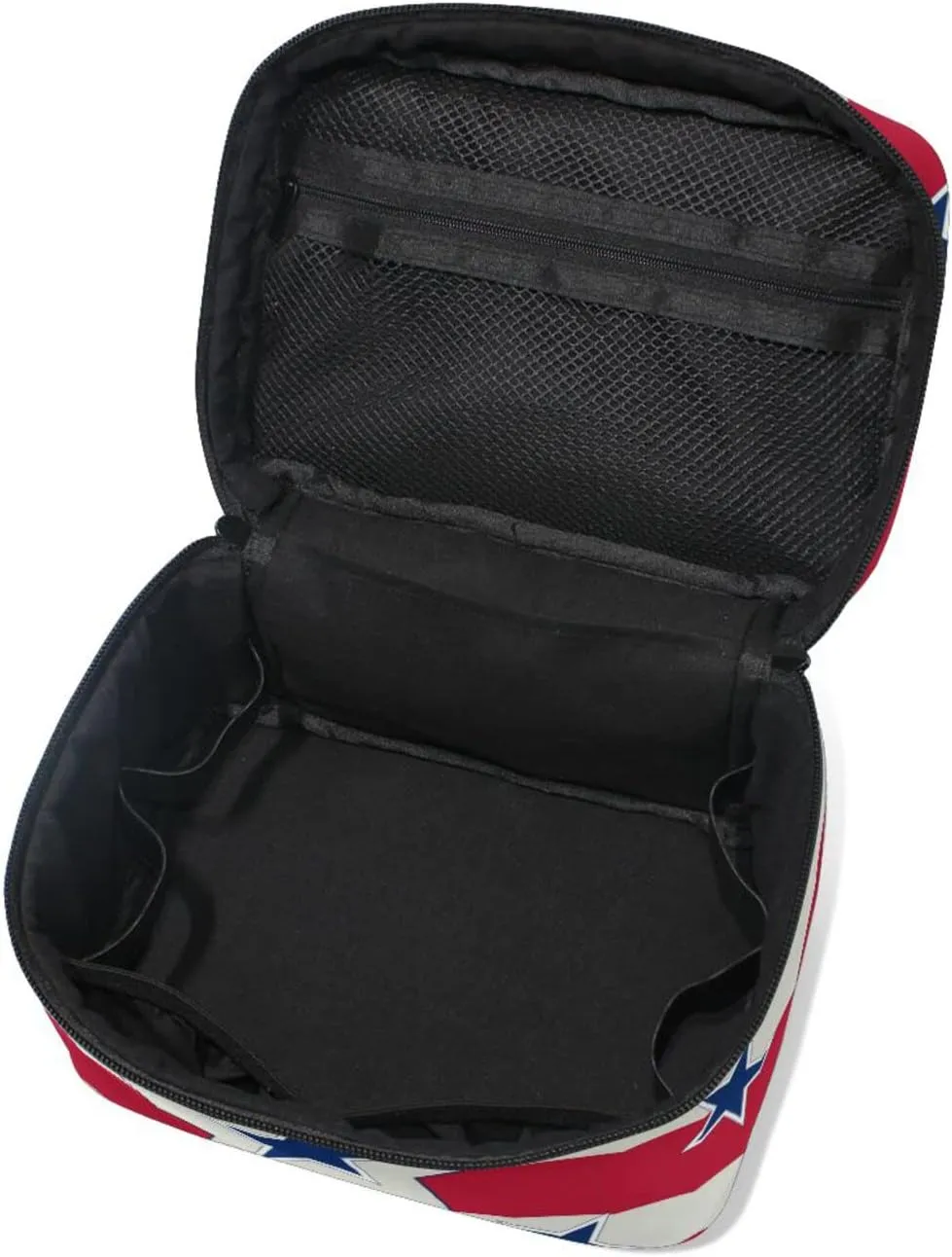 American Patriotic Blue Stars Red Stripes Independence Memorial Beauty Cosmetic with Zipper Brush Portable Storage Bag, Fashion printing Toiletry, Durable Travel Organizer Tote Unisex Gifts
