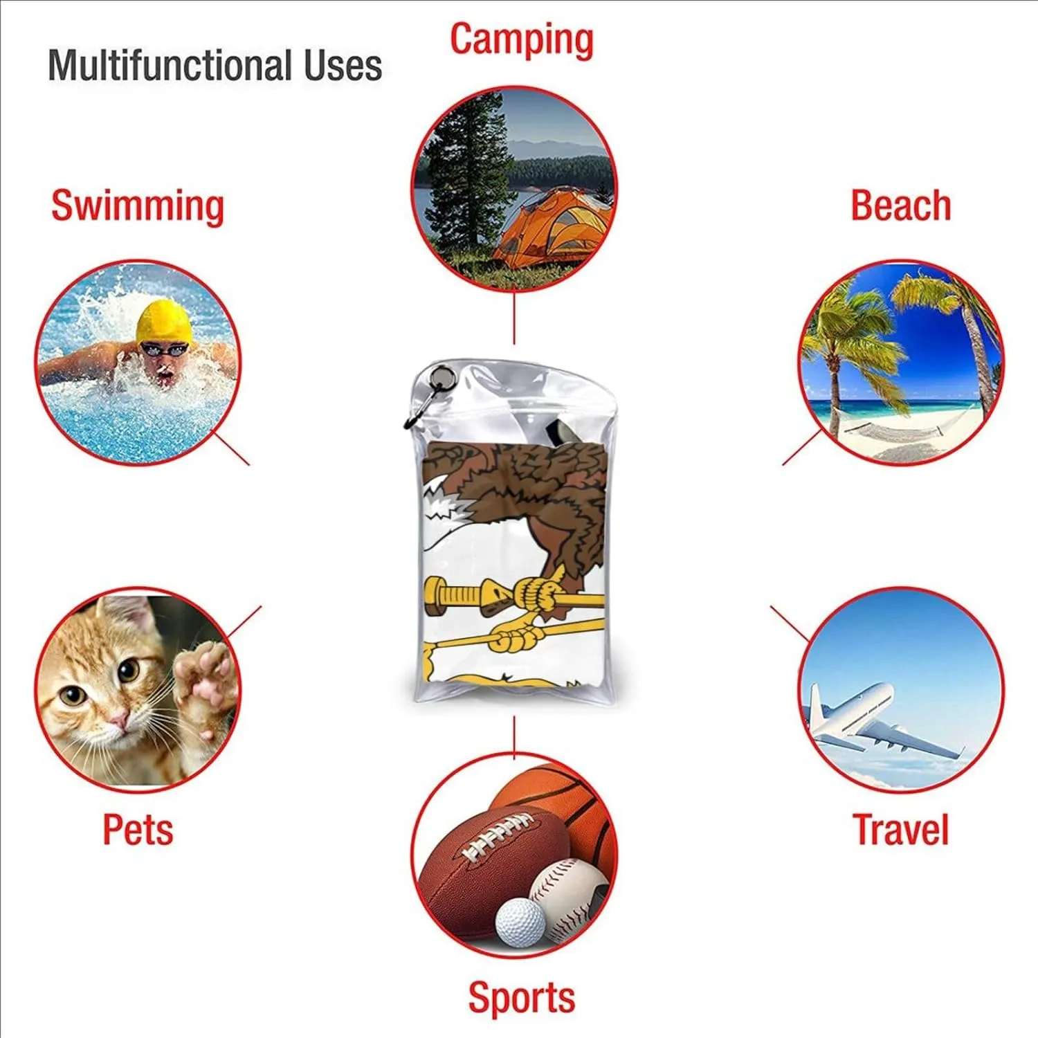American Samoa Flag Emblem Beach Towel with Travel Bag 31.5"x63" Quick Dry Sand Free Lightweight Large Oversized Towels Light Vacation Essentials