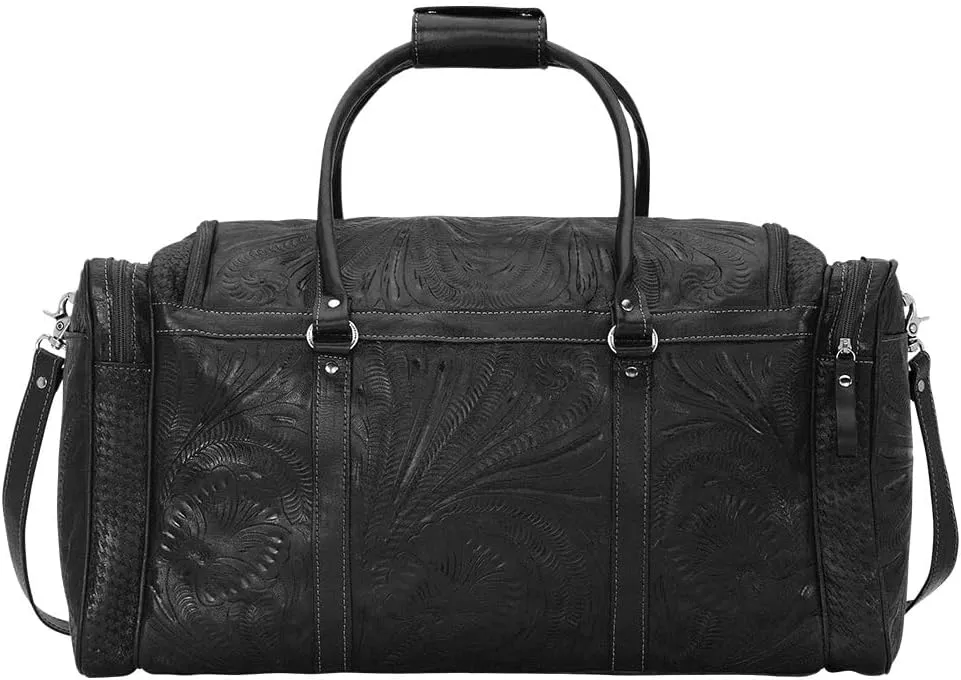 American West Leather Retro Romance Rodeo Bag - Western Duffel Bag (Black)
