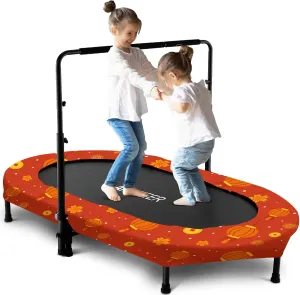 ANCHEER 56" Double Kids Trampoline with Adjustable Handlebar, 220lbs Capacity - Indoor/Outdoor Foldable Jumper for 2  Users (ASTM Certified)
