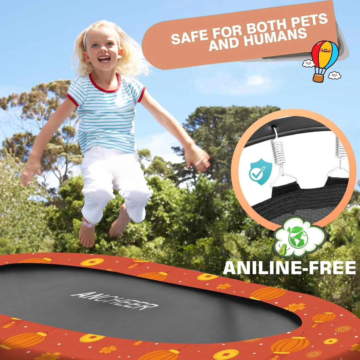 ANCHEER 56" Double Kids Trampoline with Adjustable Handlebar, 220lbs Capacity - Indoor/Outdoor Foldable Jumper for 2  Users (ASTM Certified)