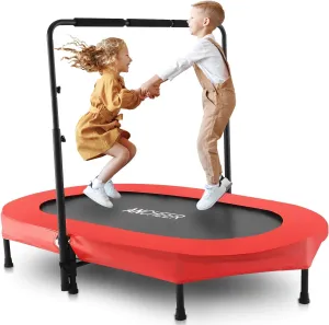 ANCHEER 56" Double Mini Trampoline for Kids, Mini Rebounder with 5-Level Adjustable Handle, Parent-Child Trampoline for Kids, Max Load 220lbs, Fun for Indoor/Outdoor