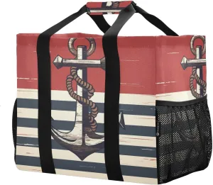Anchor Rope White Stripe Foldable Travel Duffel Bag for Men Women Waterproof Weekender Overnight Carry On Tote Bag with Comfortable Handle Sports Gym Bag for Hospital Airplane Business Trips Sport