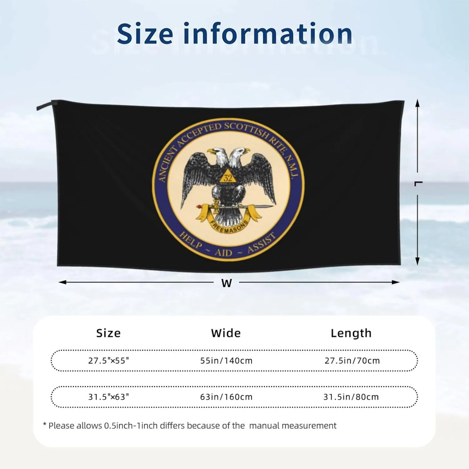 Ancient Accepted Scottish Rite Masonic Beach Towel Quick Dry Sand Free Lightweight Large 31.5"x63" with Travel Bag - Vacation Essentials Bath Towel for Pool, Summer