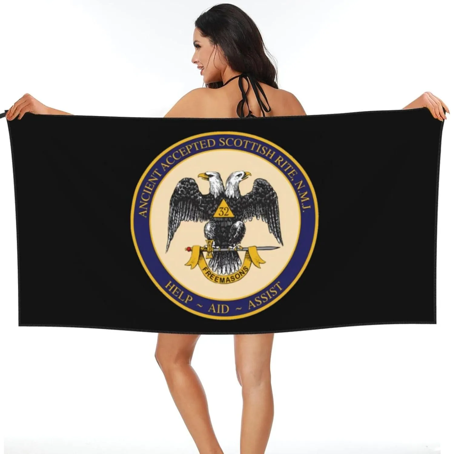 Ancient Accepted Scottish Rite Masonic Beach Towel Quick Dry Sand Free Lightweight Large 31.5"x63" with Travel Bag - Vacation Essentials Bath Towel for Pool, Summer