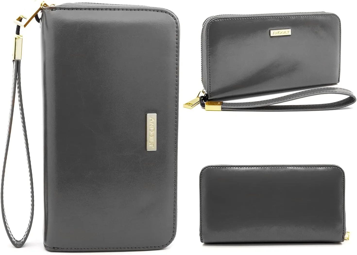 ANDOILT Genuine Leather Wallet for Women Men RFID Blocking Credit Card Holder Zipper Purse Cell Phone Handbag