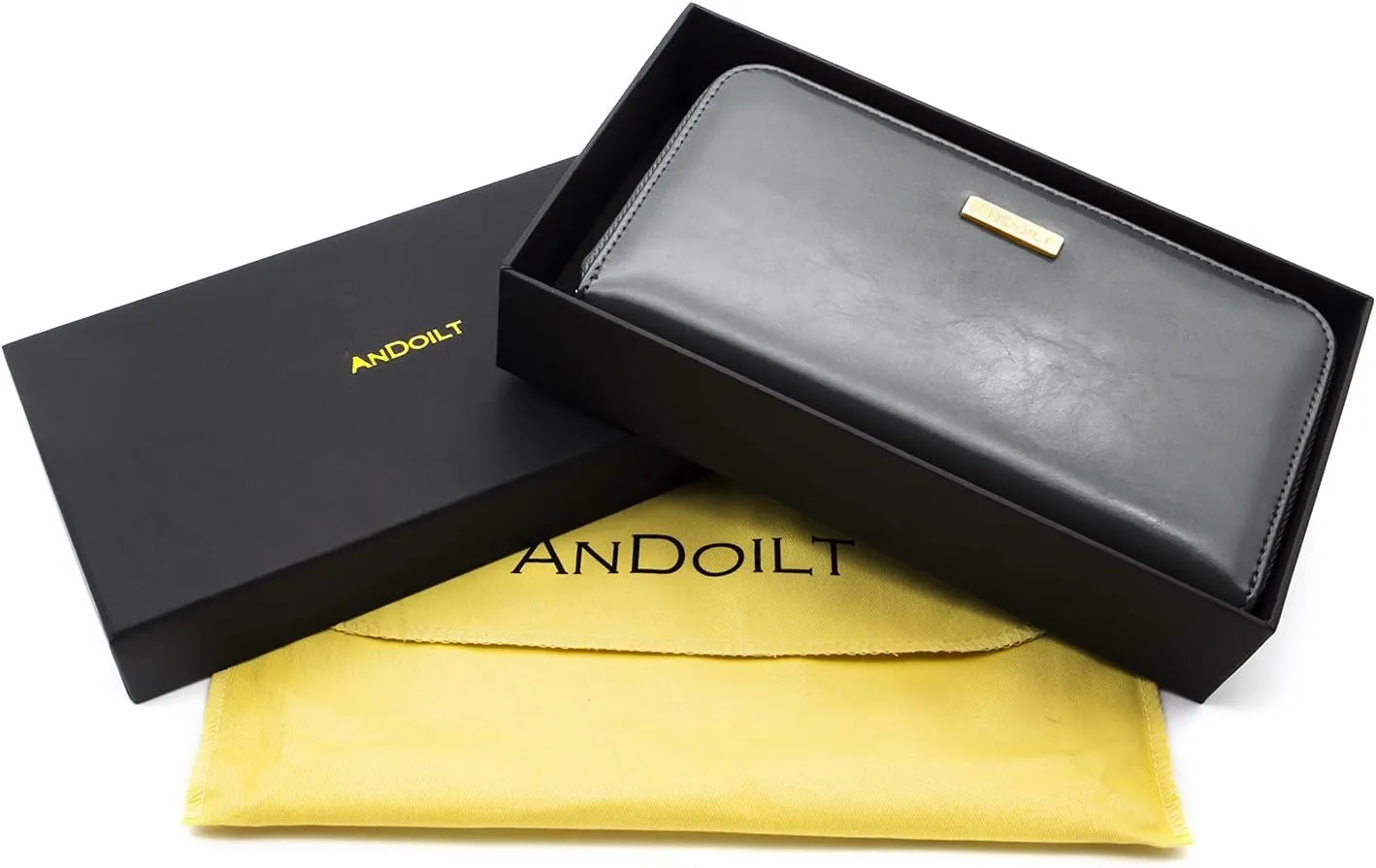 ANDOILT Genuine Leather Wallet for Women Men RFID Blocking Credit Card Holder Zipper Purse Cell Phone Handbag