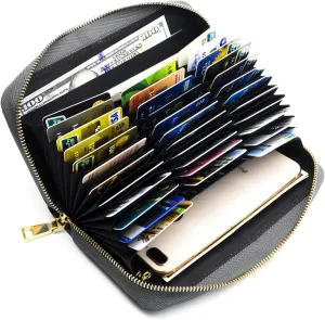 ANDOILT Genuine Leather Wallet for Women Men RFID Blocking Credit Card Holder Zipper Purse Cell Phone Handbag
