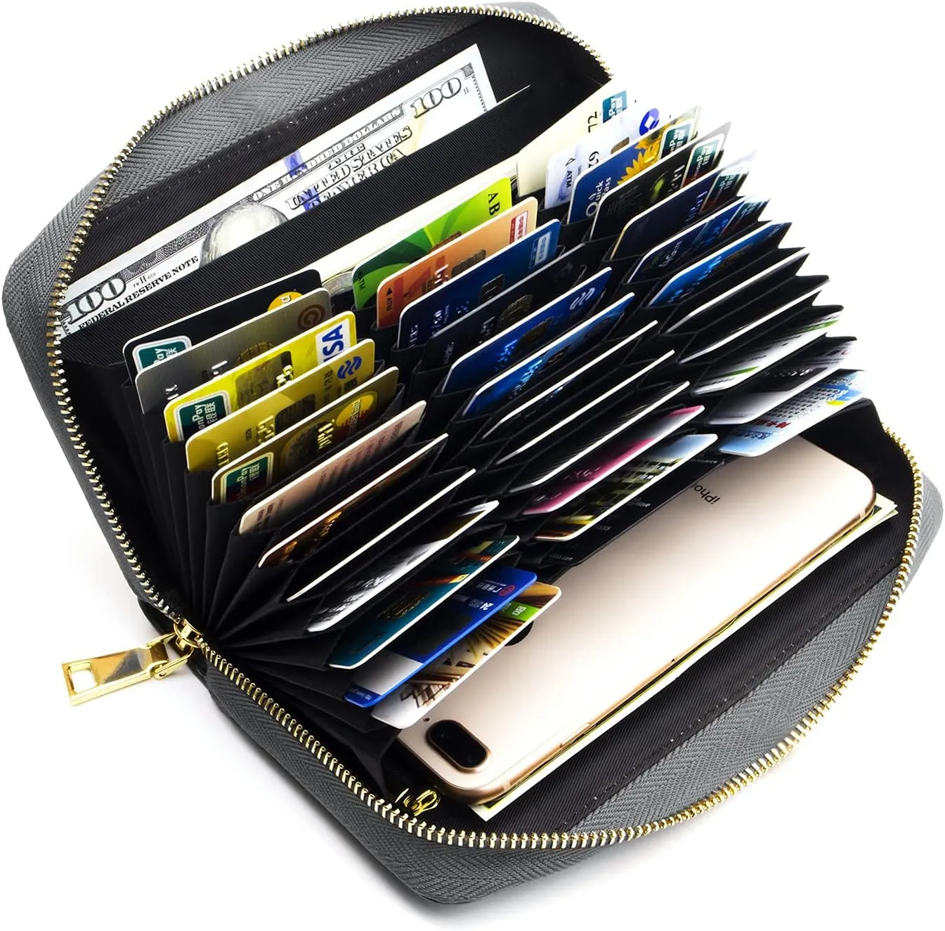 ANDOILT Genuine Leather Wallet for Women Men RFID Blocking Credit Card Holder Zipper Purse Cell Phone Handbag