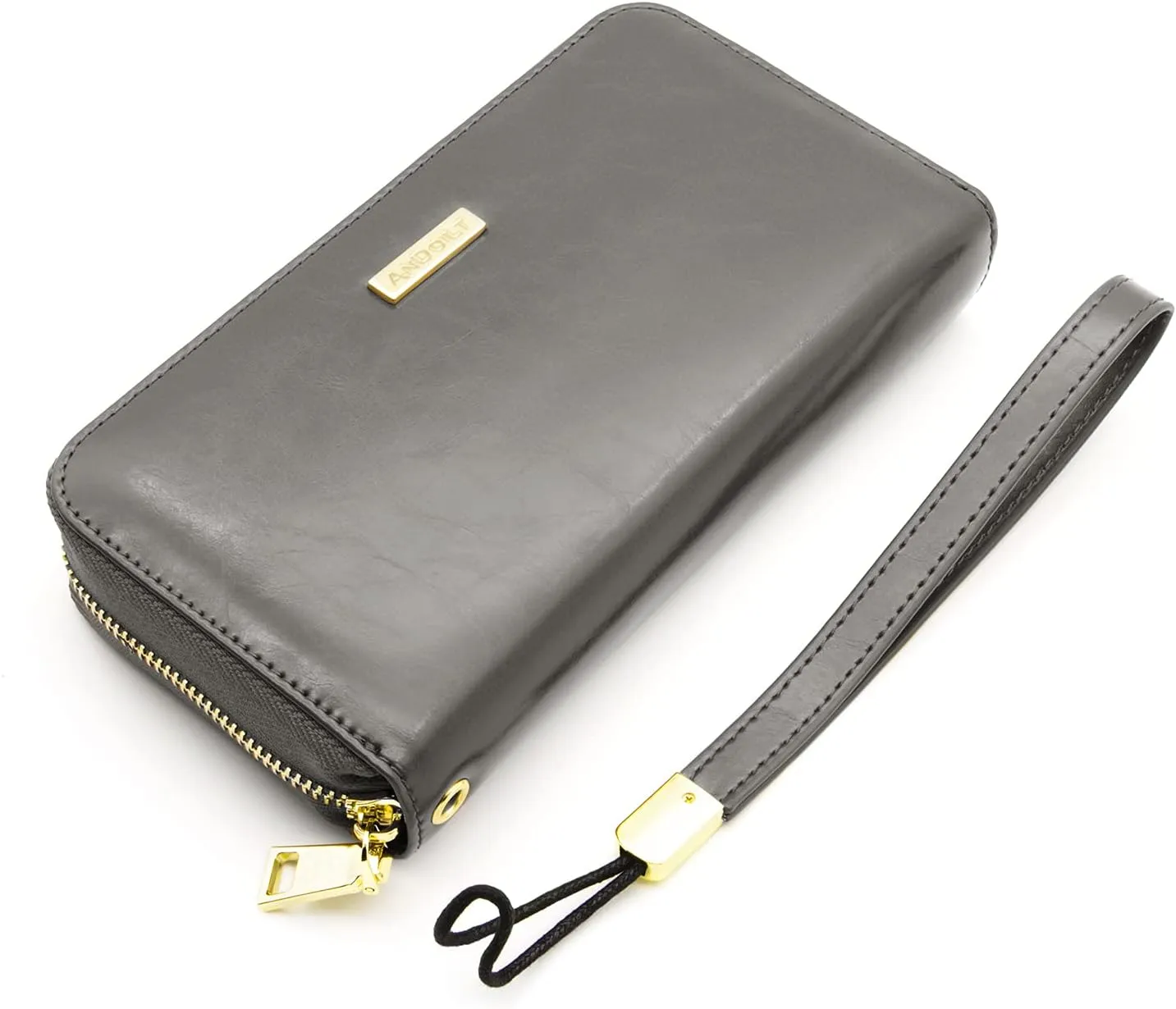ANDOILT Genuine Leather Wallet for Women Men RFID Blocking Credit Card Holder Zipper Purse Cell Phone Handbag