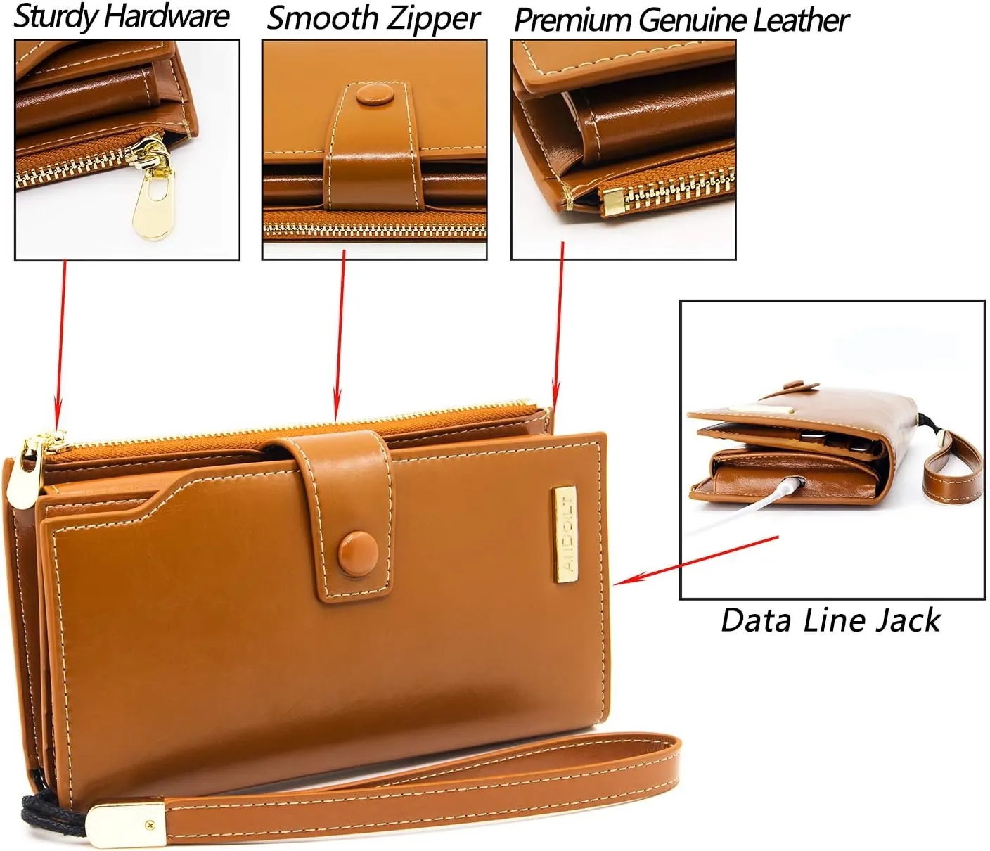 ANDOILT Women's RFID Blocking Large Capacity Luxury Wax Genuine Leather Clutch Wallet Card Holder Organizer Ladies Purse