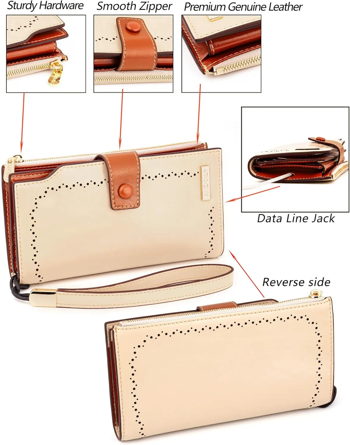 ANDOILT Women's RFID Blocking Large Capacity Luxury Wax Genuine Leather Clutch Wallet Card Holder Organizer Ladies Purse