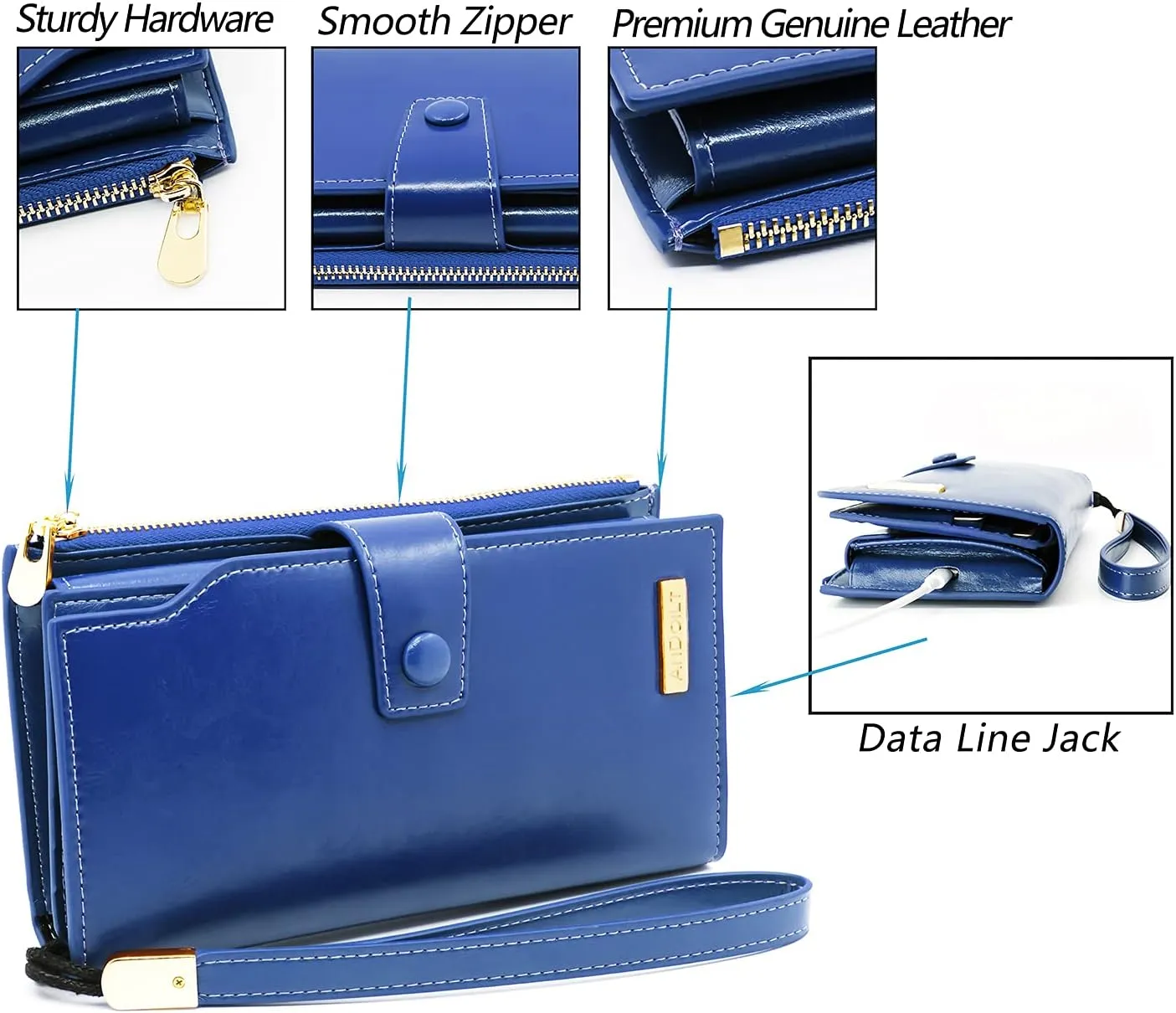 ANDOILT Women's RFID Blocking Large Capacity Luxury Wax Genuine Leather Clutch Wallet Card Holder Organizer Ladies Purse
