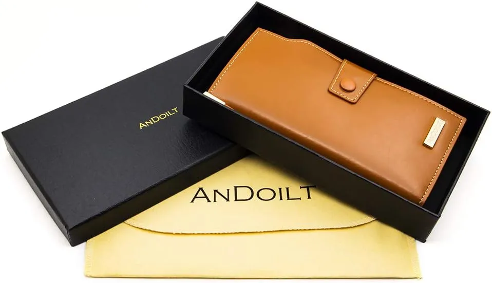 ANDOILT Women's RFID Blocking Large Capacity Luxury Wax Genuine Leather Clutch Wallet Card Holder Organizer Ladies Purse