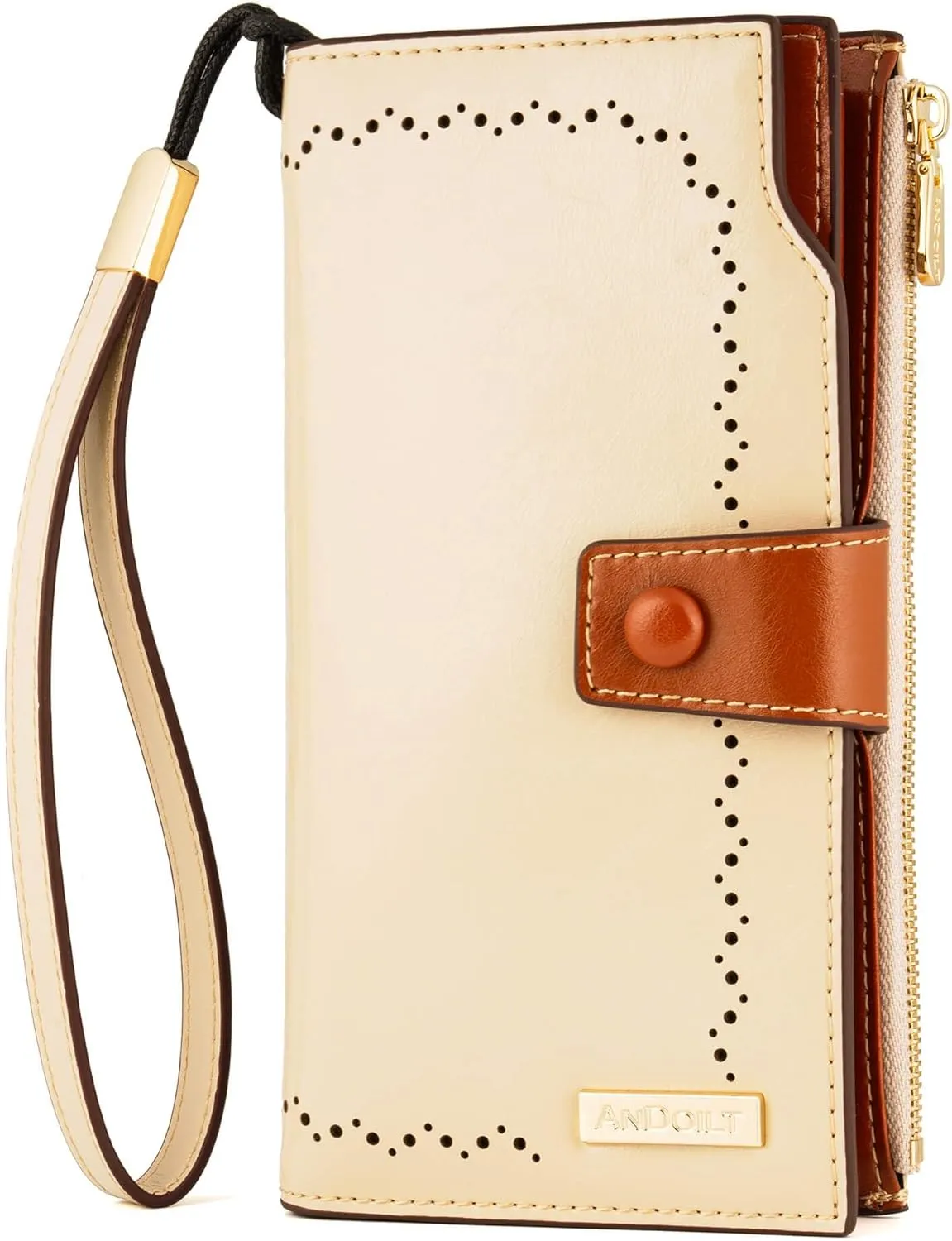 ANDOILT Women's RFID Blocking Large Capacity Luxury Wax Genuine Leather Clutch Wallet Card Holder Organizer Ladies Purse