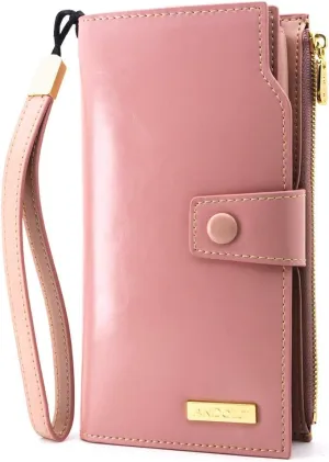 ANDOILT Women's RFID Blocking Large Capacity Luxury Wax Genuine Leather Clutch Wallet Card Holder Organizer Ladies Purse