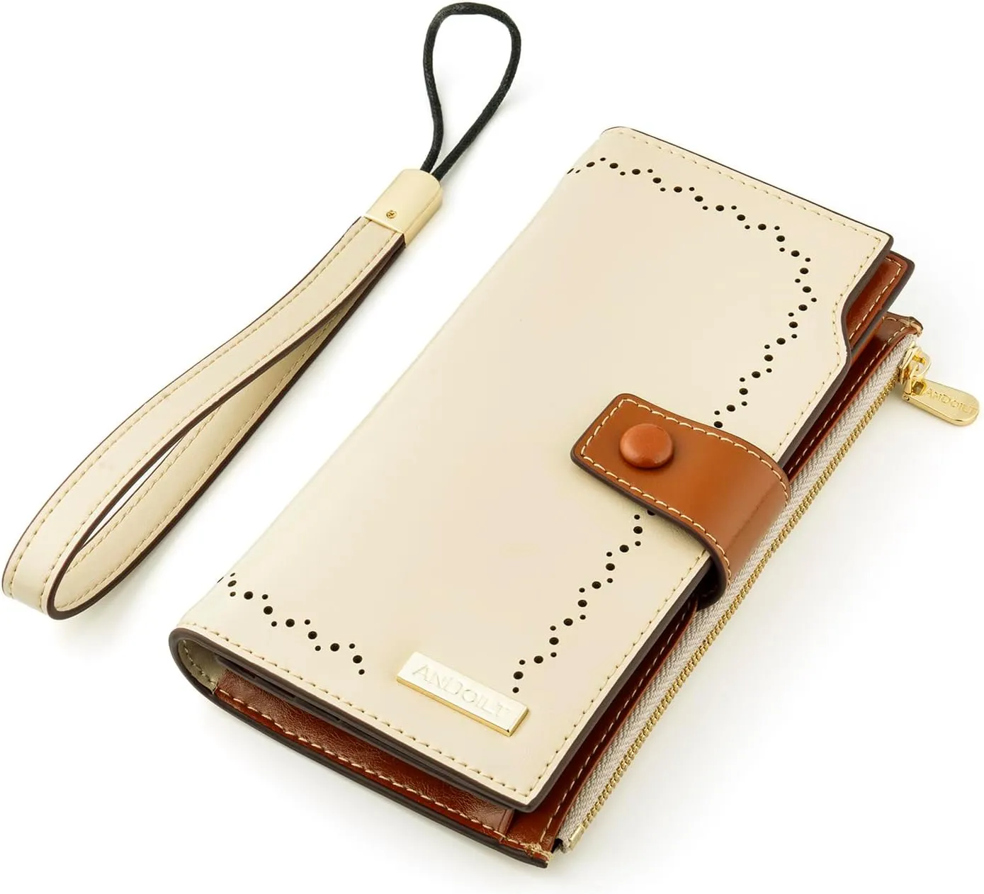 ANDOILT Women's RFID Blocking Large Capacity Luxury Wax Genuine Leather Clutch Wallet Card Holder Organizer Ladies Purse