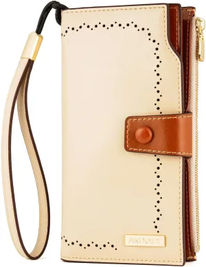 ANDOILT Women's RFID Blocking Large Capacity Luxury Wax Genuine Leather Clutch Wallet Card Holder Organizer Ladies Purse