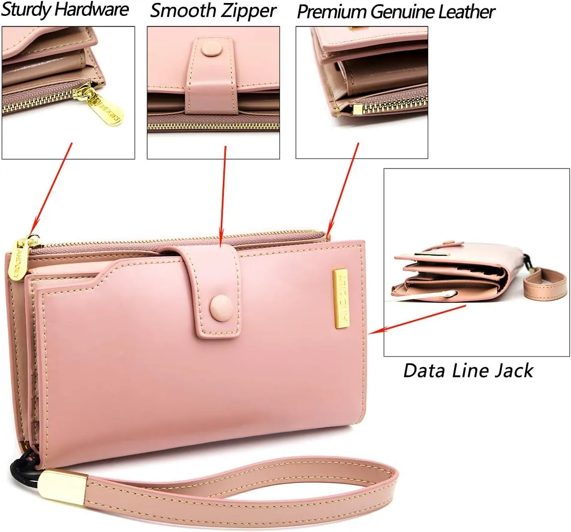 ANDOILT Women's RFID Blocking Large Capacity Luxury Wax Genuine Leather Clutch Wallet Card Holder Organizer Ladies Purse
