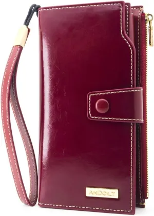 ANDOILT Women's RFID Blocking Large Capacity Luxury Wax Genuine Leather Clutch Wallet Card Holder Organizer Ladies Purse