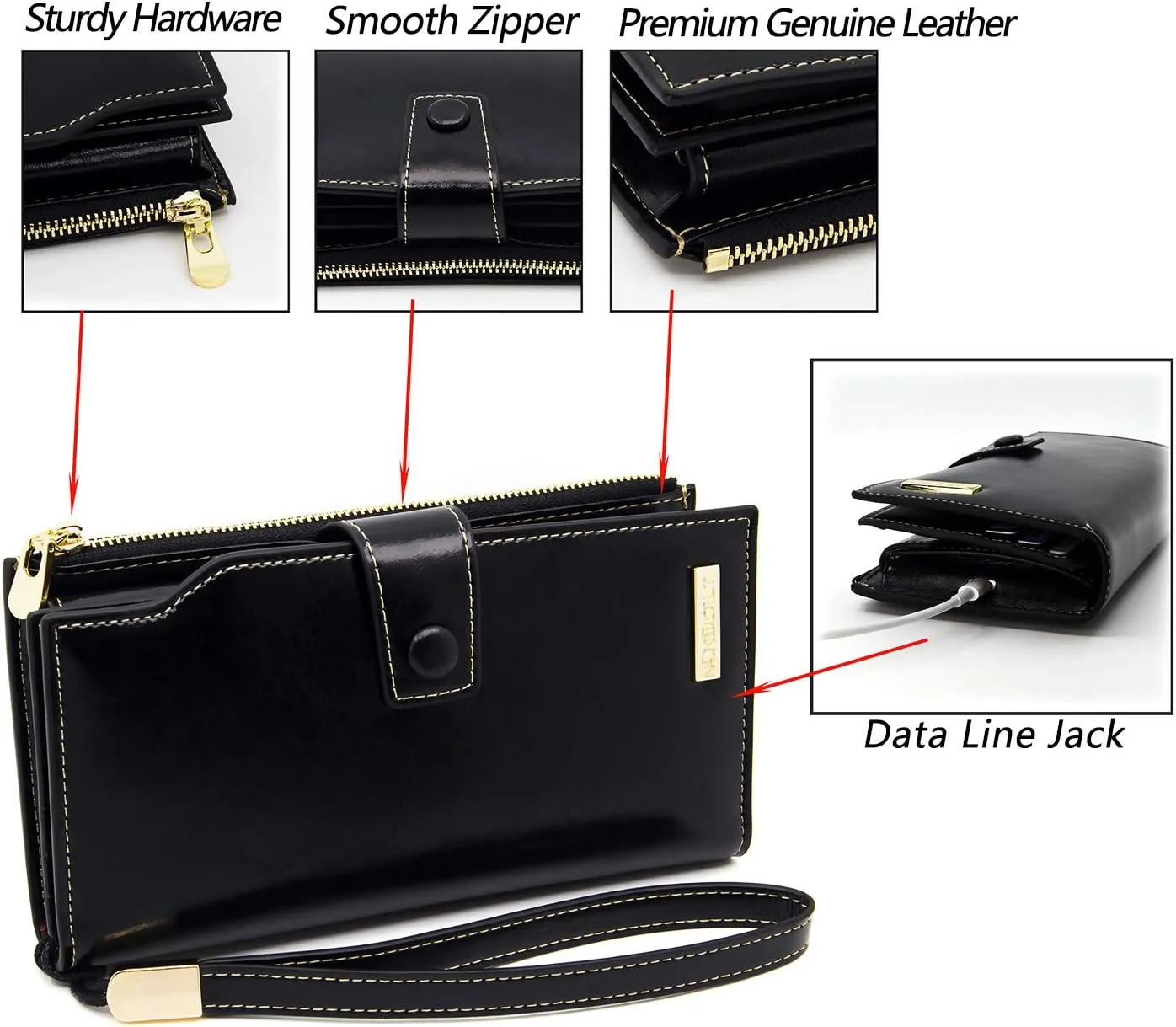 ANDOILT Women's RFID Blocking Large Capacity Luxury Wax Genuine Leather Clutch Wallet Card Holder Organizer Ladies Purse