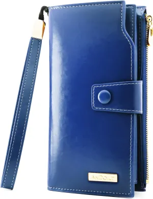 ANDOILT Women's RFID Blocking Large Capacity Luxury Wax Genuine Leather Clutch Wallet Card Holder Organizer Ladies Purse
