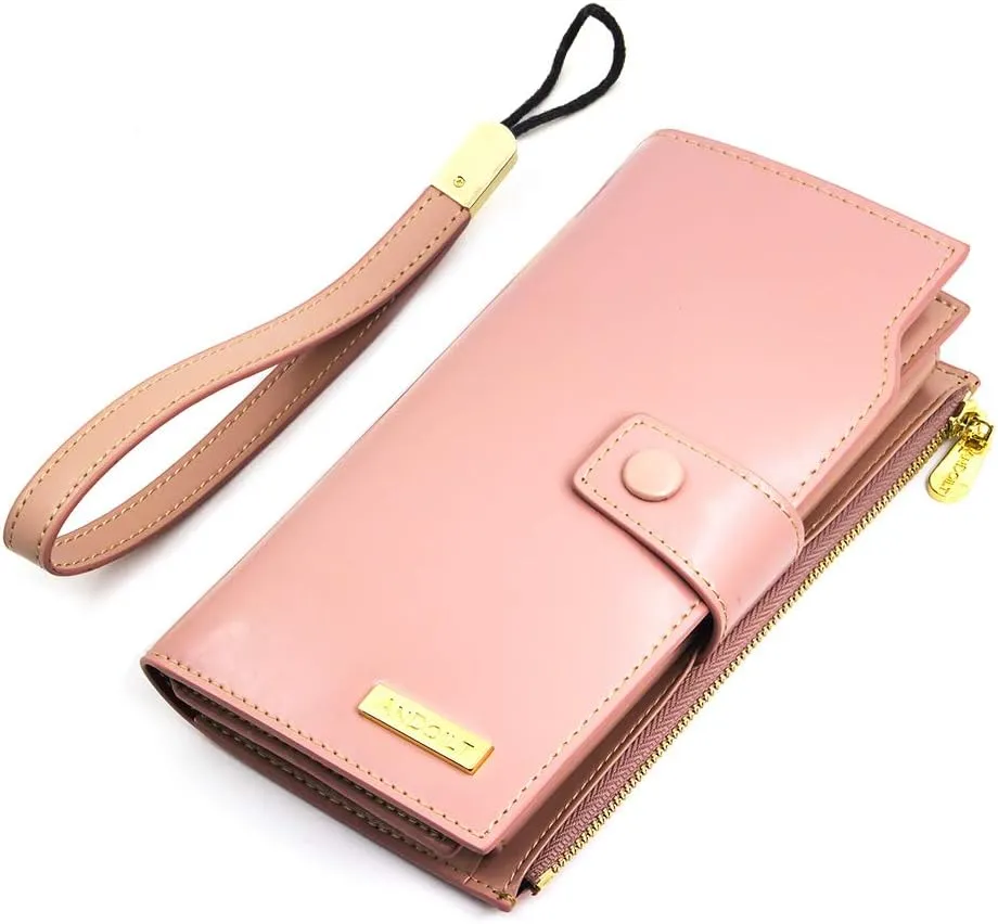 ANDOILT Women's RFID Blocking Large Capacity Luxury Wax Genuine Leather Clutch Wallet Card Holder Organizer Ladies Purse