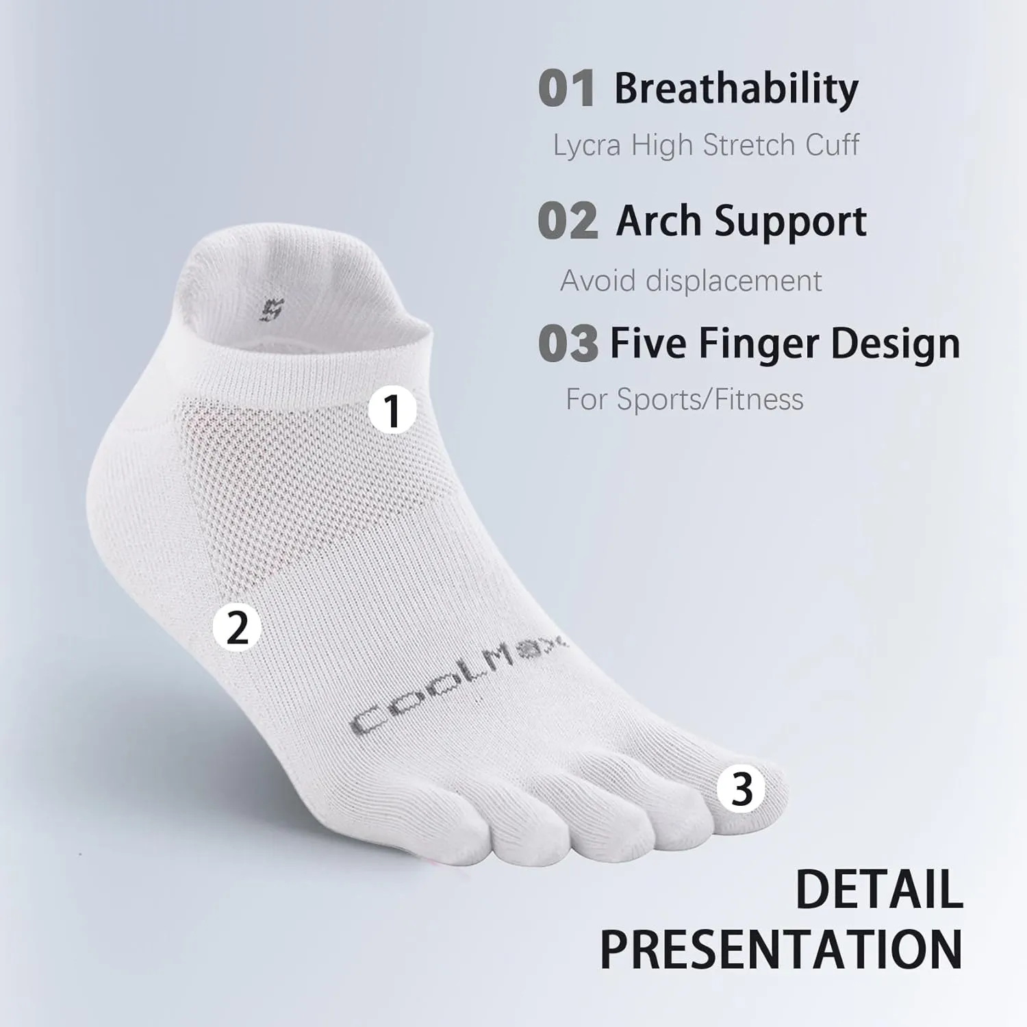 Ankle Running Toe Socks, Athletic Cool Feel & Quick Dry Fabric, Arch Support, Five-Toe Design for Sports Enthusiasts