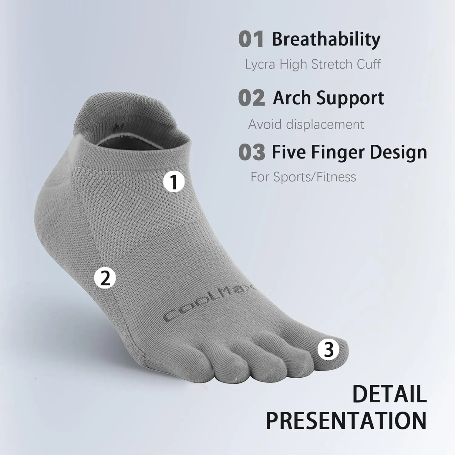 Ankle Running Toe Socks, Athletic Cool Feel & Quick Dry Fabric, Arch Support, Five-Toe Design for Sports Enthusiasts