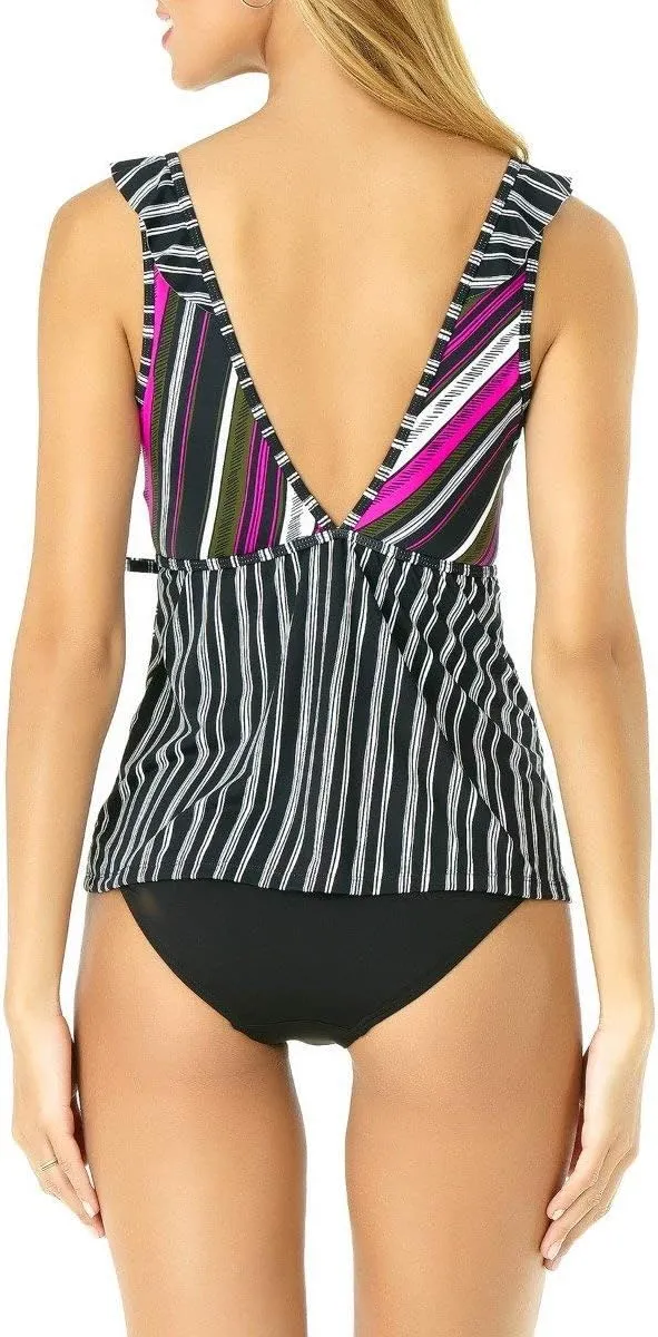Anne Cole Sketchbook Shoulder Flounce Wrap Tankini Top