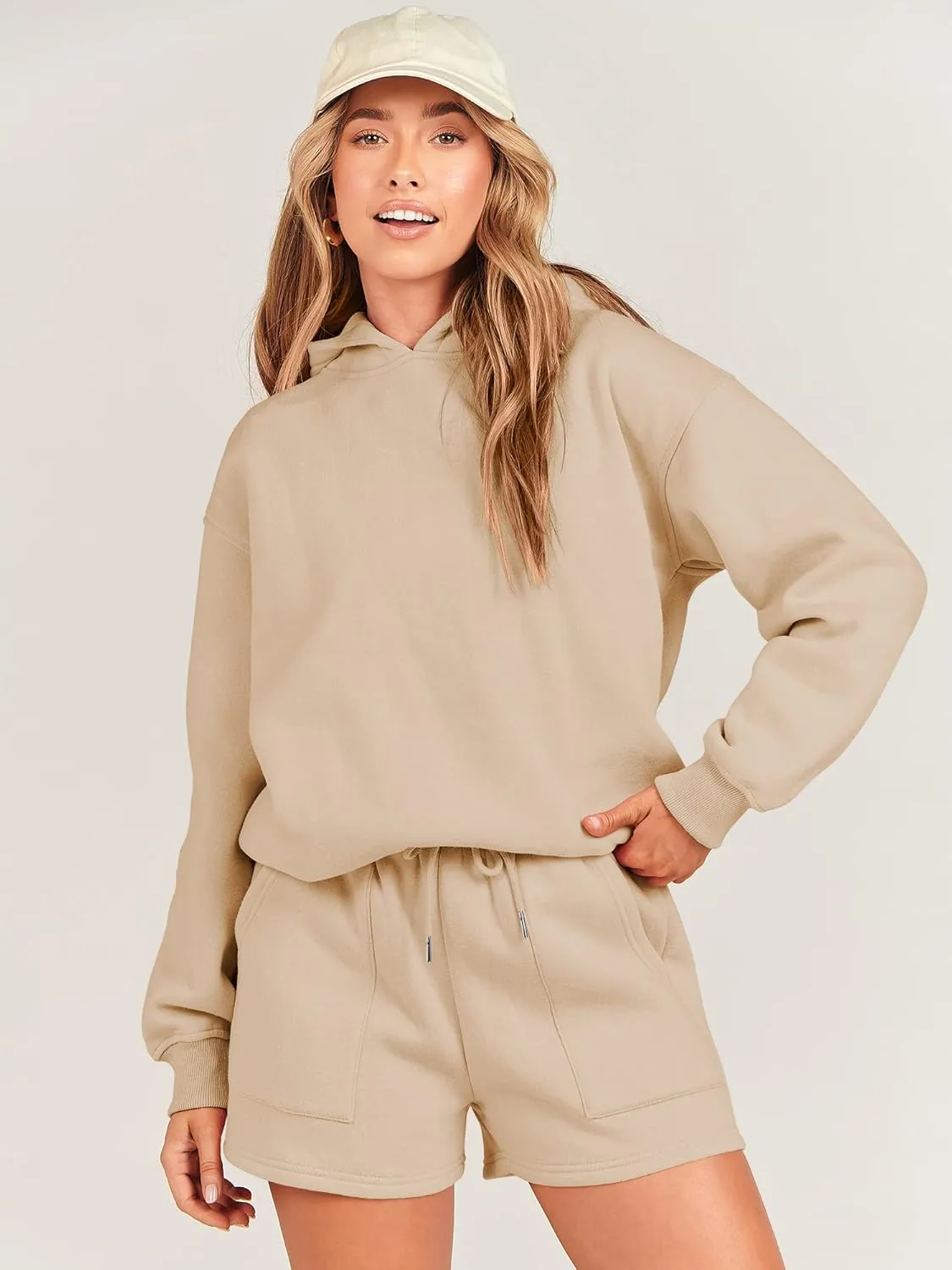 ANRABESS Women 2 Piece Outfit Oversized Hoodie Sweatshirt Shorts Lounge Sweat Set Sweatsuit Tracksuit 2025 Trendy Y2K Clothes