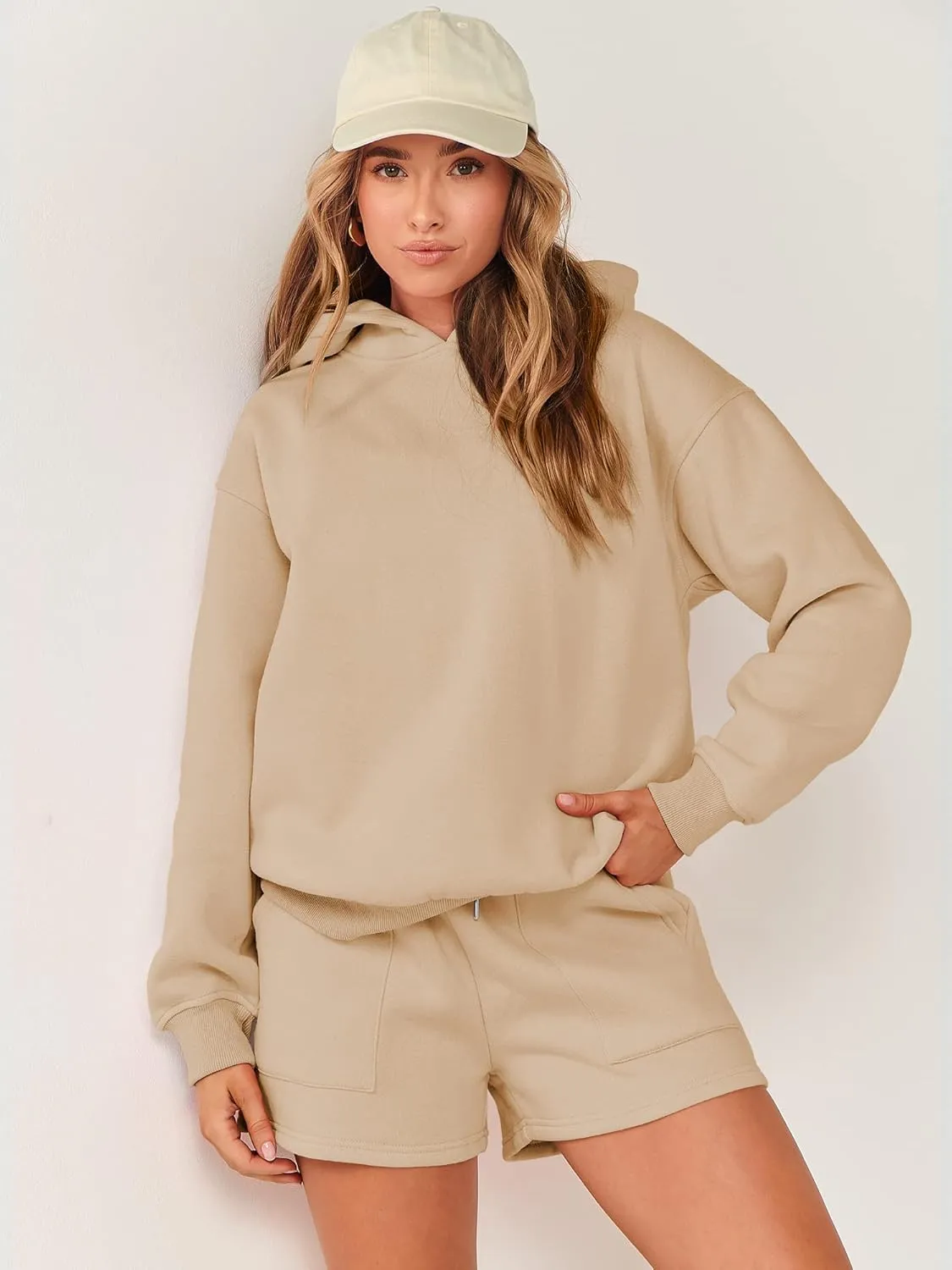 ANRABESS Women 2 Piece Outfit Oversized Hoodie Sweatshirt Shorts Lounge Sweat Set Sweatsuit Tracksuit 2025 Trendy Y2K Clothes