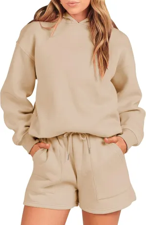 ANRABESS Women 2 Piece Outfit Oversized Hoodie Sweatshirt Shorts Lounge Sweat Set Sweatsuit Tracksuit 2025 Trendy Y2K Clothes