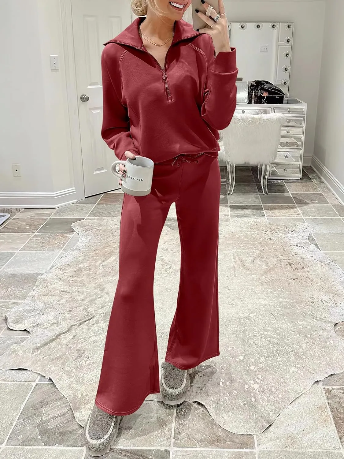 ANRABESS Women 2 Piece Outfits Sweatsuit Oversized Sweatshirt Sweatpants Tracksuit Sweat Lounge Matching Set 2025 Fall Trendy