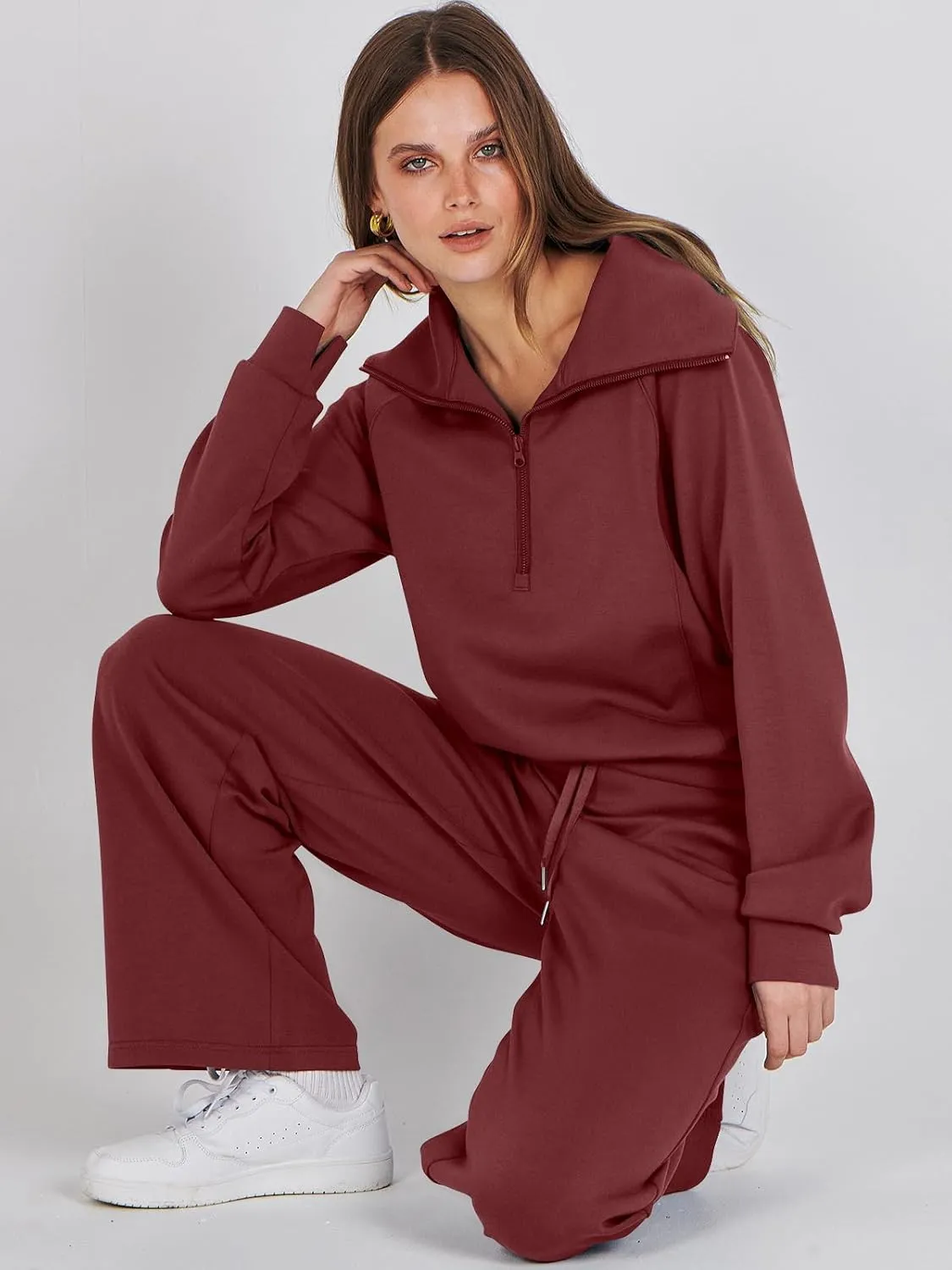 ANRABESS Women 2 Piece Outfits Sweatsuit Oversized Sweatshirt Sweatpants Tracksuit Sweat Lounge Matching Set 2025 Fall Trendy