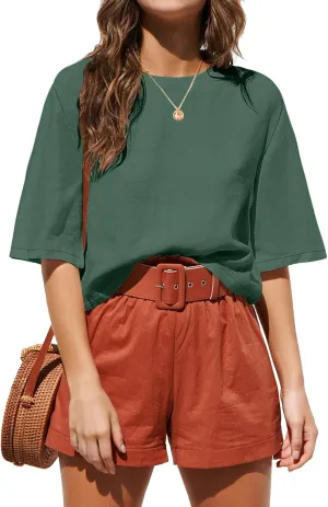ANRABESS Women Linen Shirts Short Sleeve Oversized Casual Loose Crop Tops Tshirts Summer Cute Tees Outfits Blouse 2025