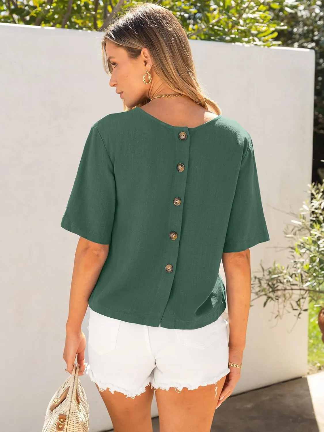 ANRABESS Women Linen Shirts Short Sleeve Oversized Casual Loose Crop Tops Tshirts Summer Cute Tees Outfits Blouse 2025