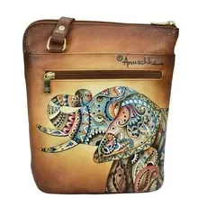 Anuschka Organizer Crossbody With Extended Side Zipper Elephant Mandala