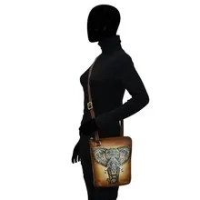 Anuschka Organizer Crossbody With Extended Side Zipper Elephant Mandala
