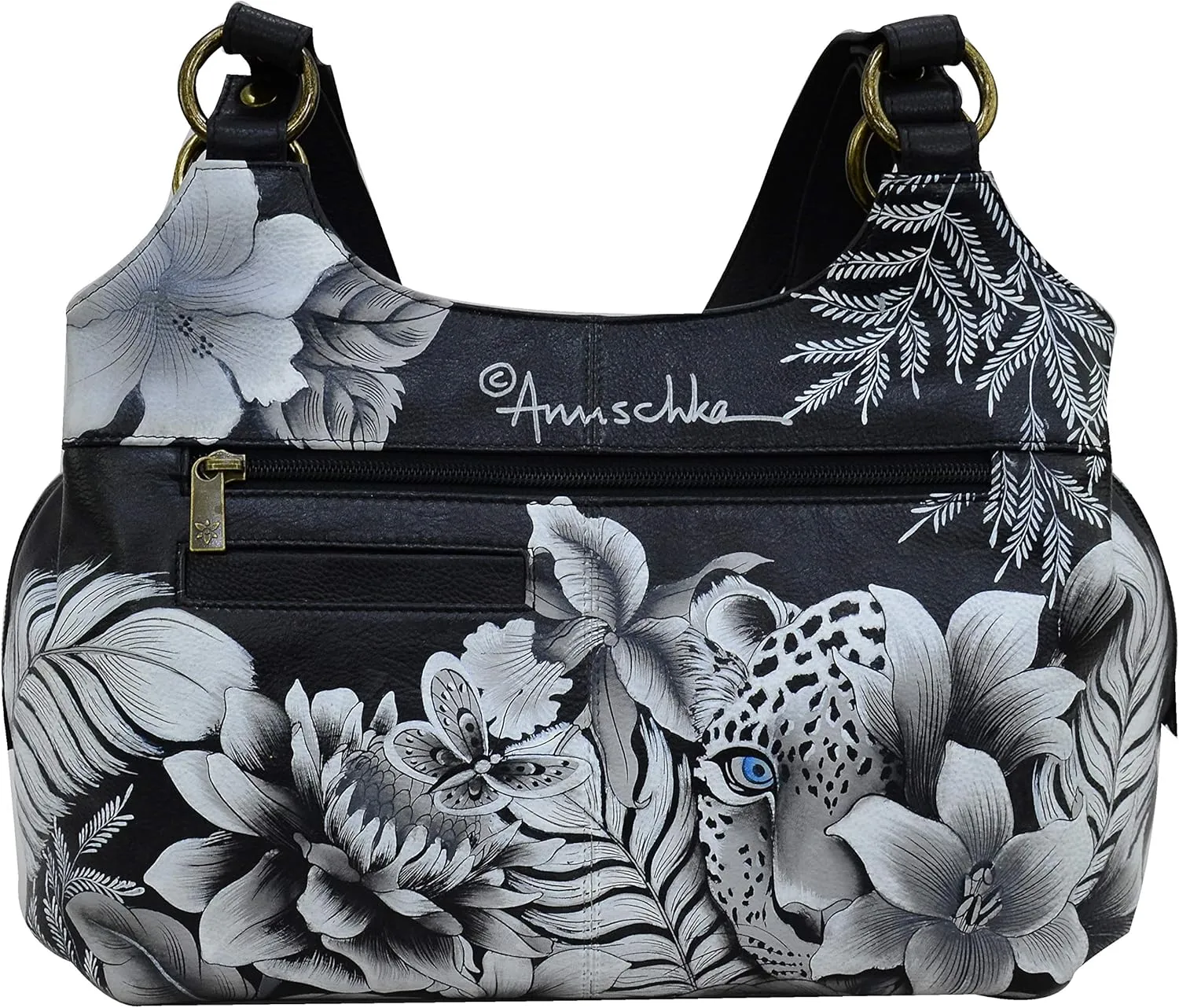 Anuschka Women’s Genuine Leather Large Triple Compartment Hobo - Hand Painted Exterior