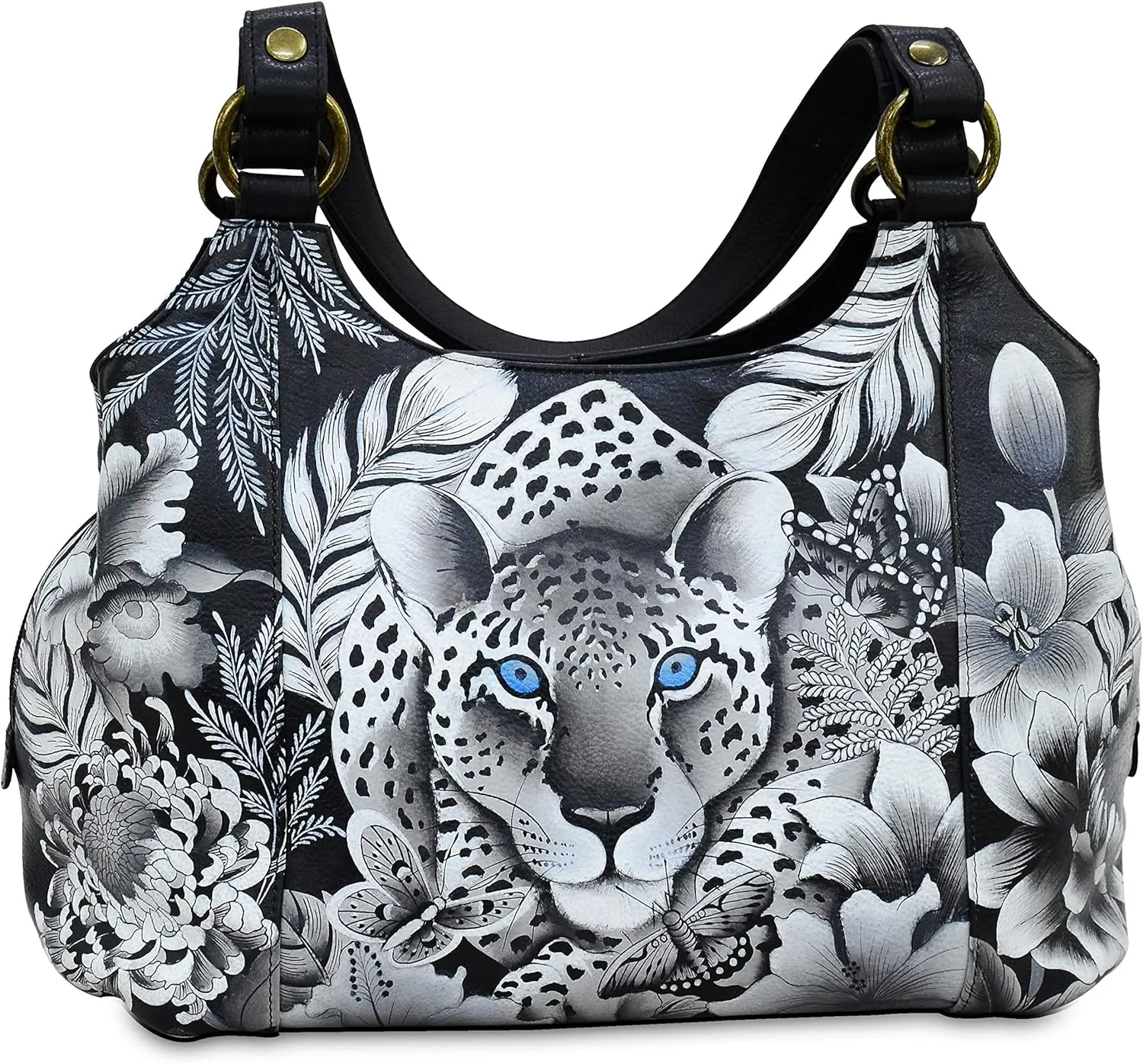 Anuschka Women’s Genuine Leather Large Triple Compartment Hobo - Hand Painted Exterior
