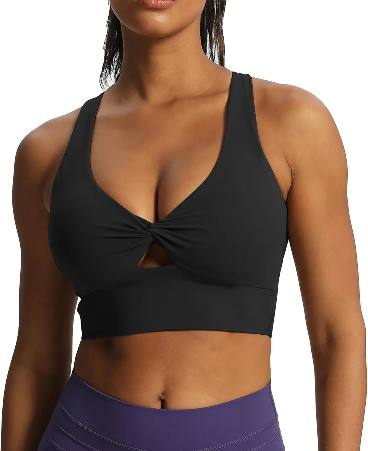 Aoxjox Women's Workout Sports Bras Twist Front Fitness Padded Training Gym Bra Yoga Crop Lola Tank Top