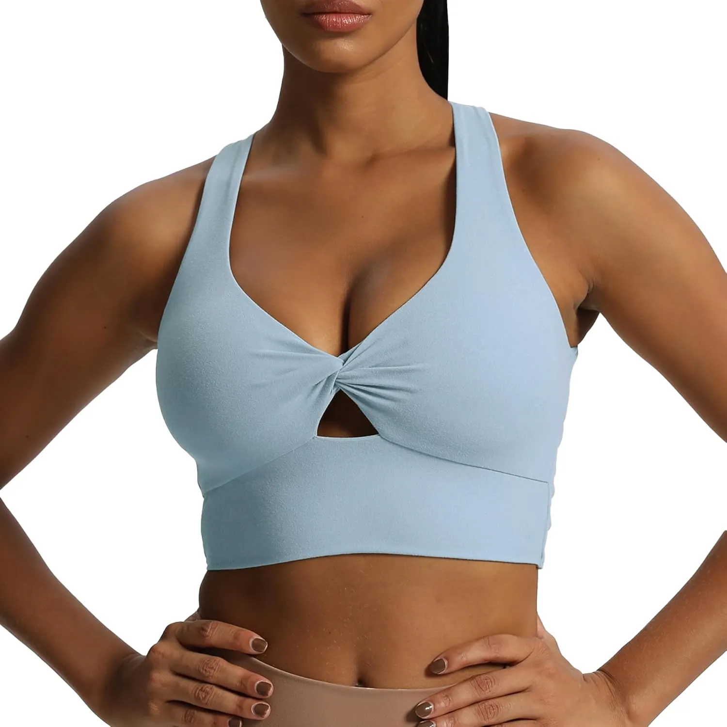 Aoxjox Women's Workout Sports Bras Twist Front Fitness Padded Training Gym Bra Yoga Crop Lola Tank Top