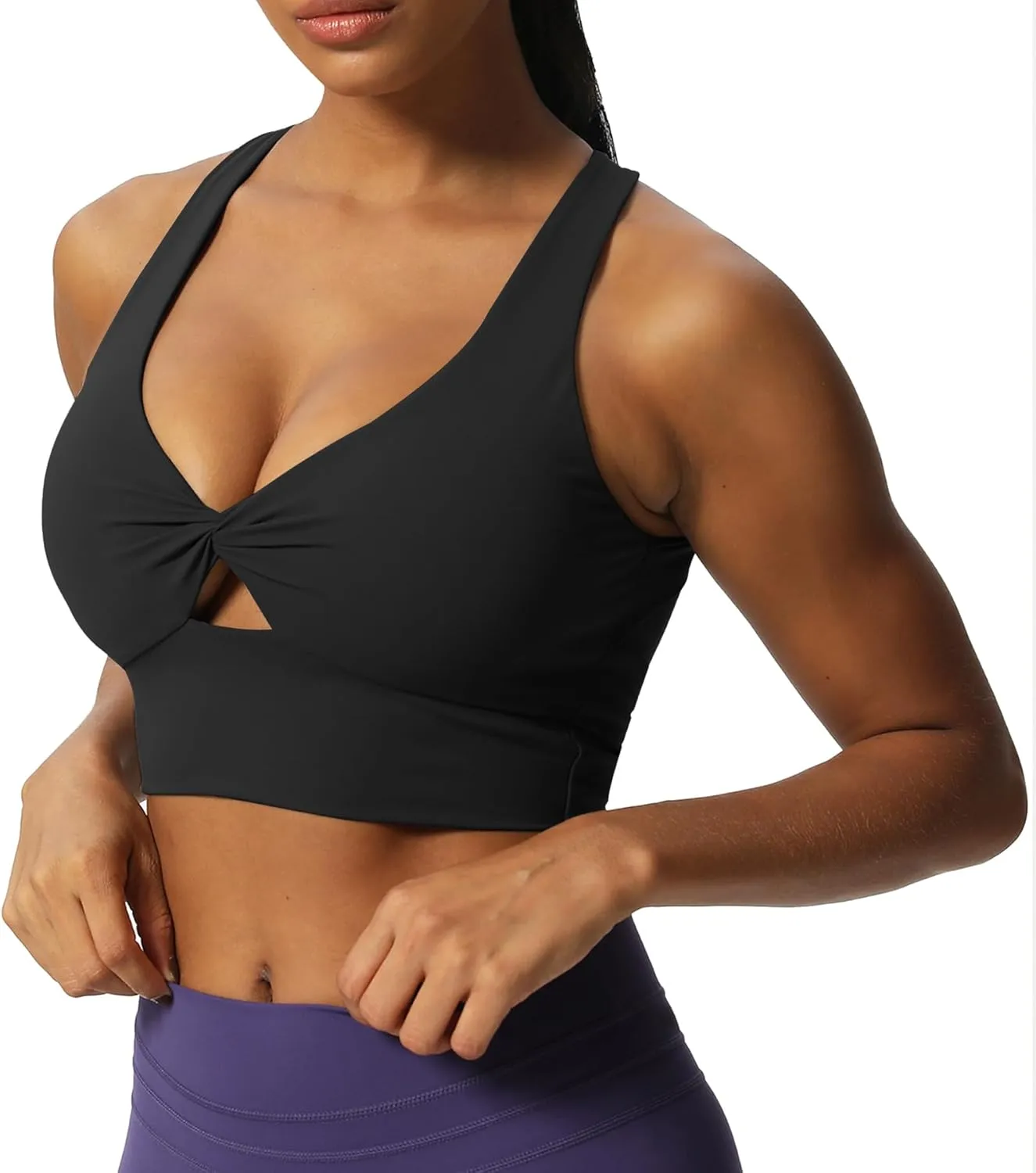Aoxjox Women's Workout Sports Bras Twist Front Fitness Padded Training Gym Bra Yoga Crop Lola Tank Top