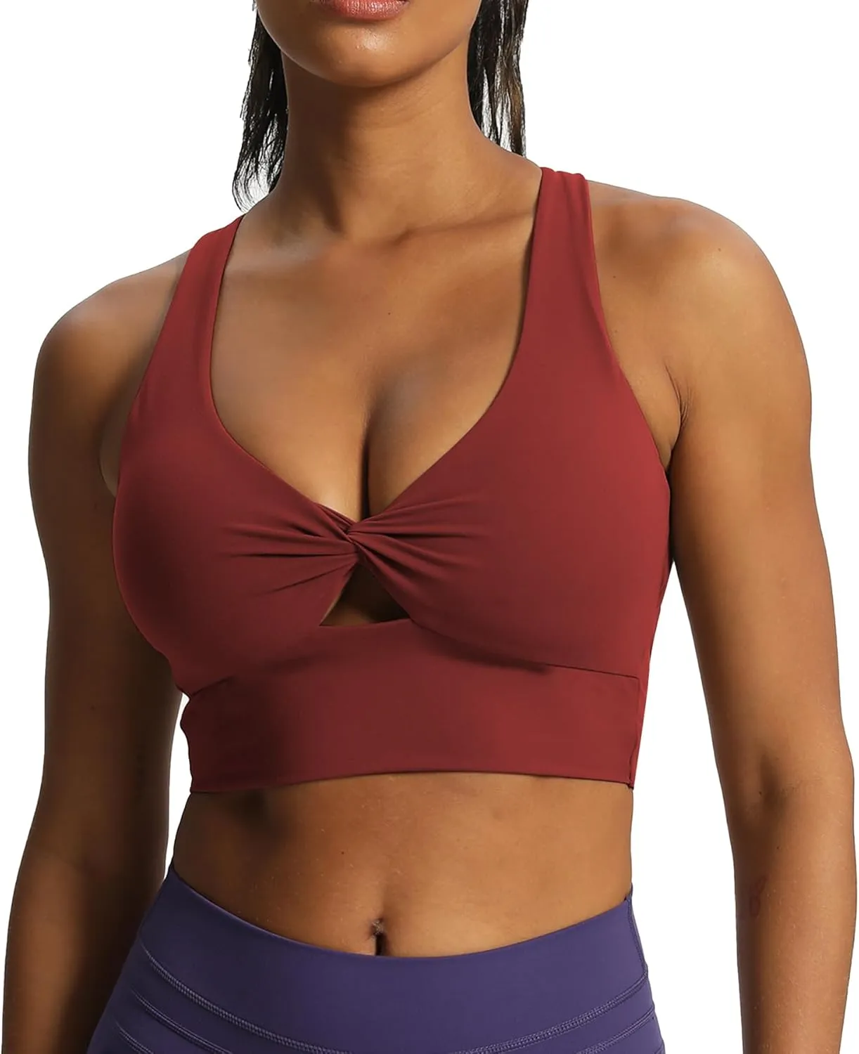 Aoxjox Women's Workout Sports Bras Twist Front Fitness Padded Training Gym Bra Yoga Crop Lola Tank Top